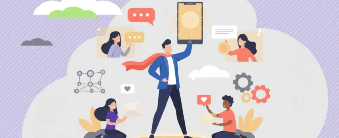 Ilustración conceptual de un emprendedor empático brindando soporte y soluciones personalizadas a sus clientes con la plataforma Tiklick.